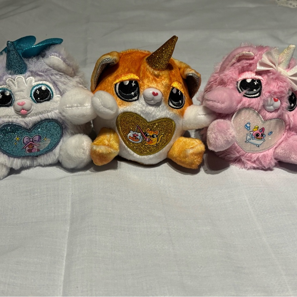 Pink and Orange Stuffed Animal Toy Set with Oversized Eyes